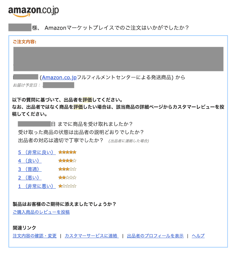 Amazon　評価依頼メール